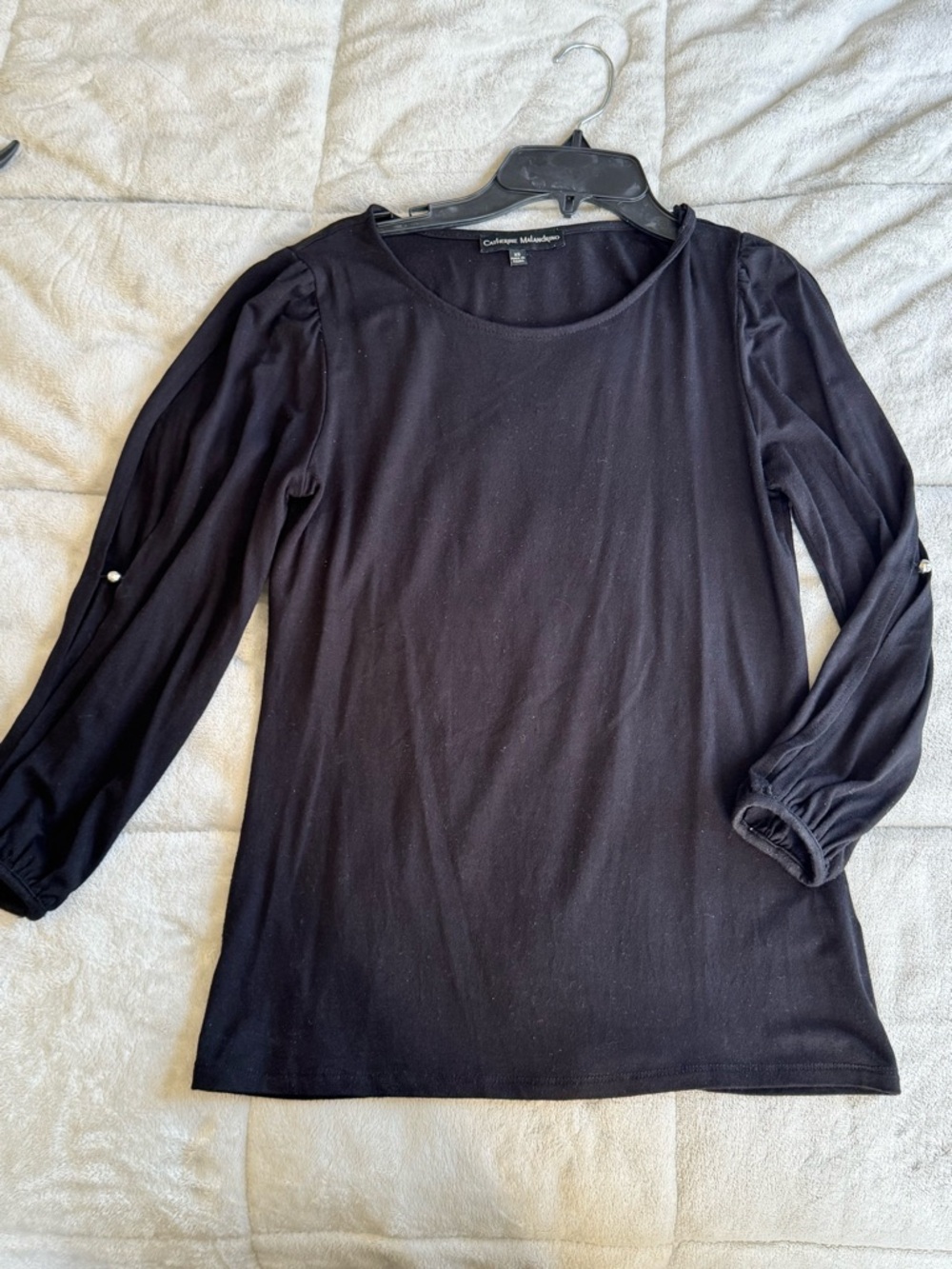 Catherine Malandrino Black Long-Sleeve Puff Sleeve Top